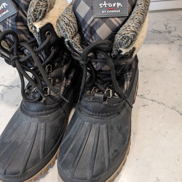 STORM Creek by Cougar Plaid Sherpa Winter Boots Fold Over Lace Up Women's Size 7 - Picture 3 of 11
